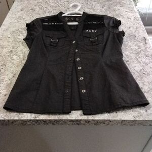 Chic Black Button Down Shirt with Lace Accents